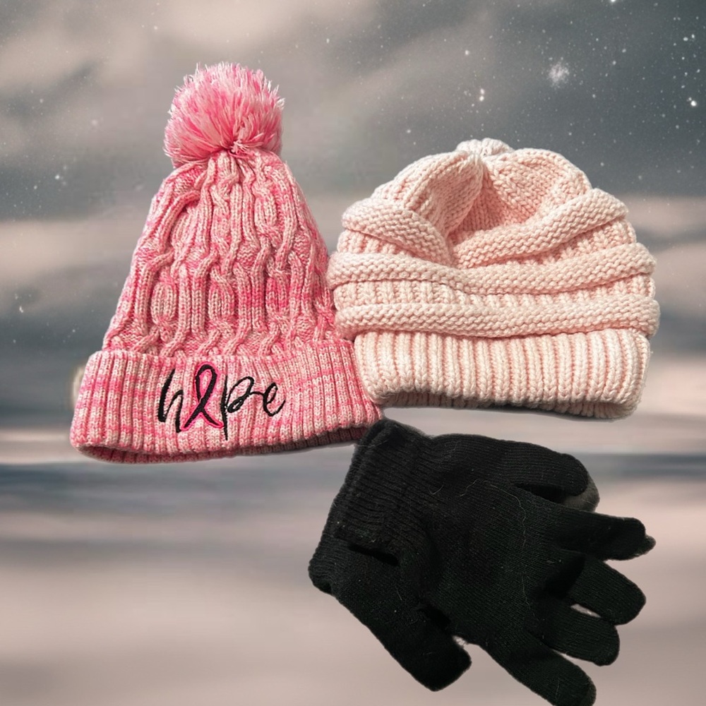 Pink & Black Winter Hat and Gloves